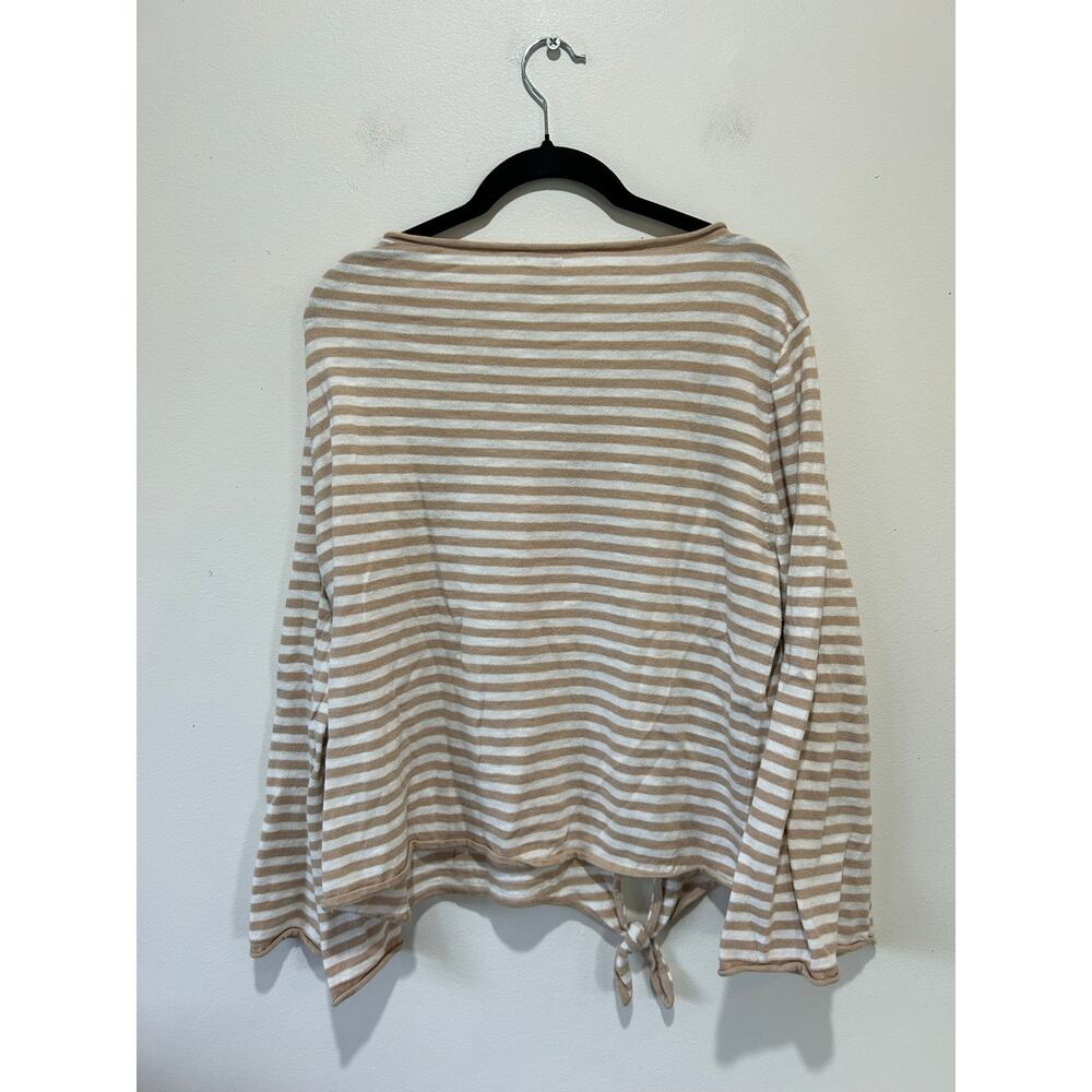 J. Crew tan white striped knit sweater womens XL round neck light weight - Picture 4 of 8